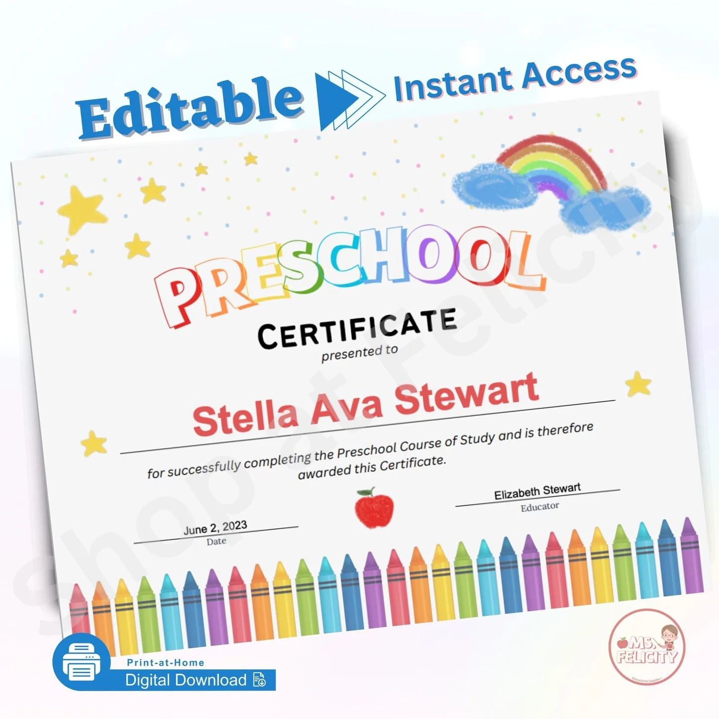 Printable Free Editable Preschool Certificates