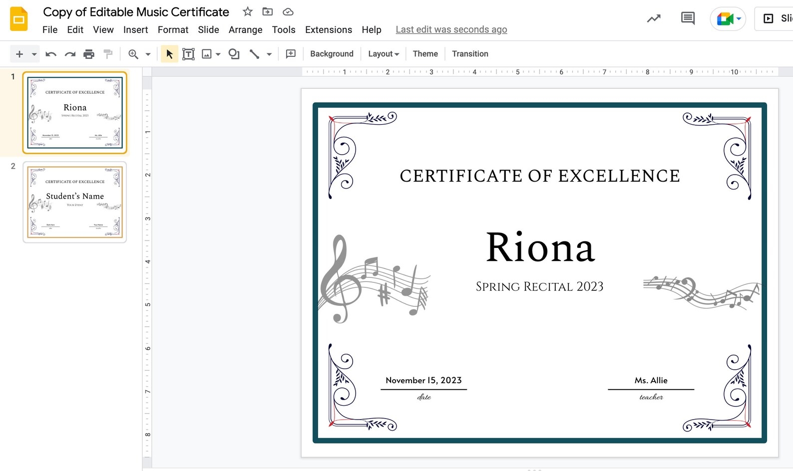 EDITABLE On Google Slides Piano Music Recital Certificate Classic Template Printable Achievement Made By Teachers EDITABLE On Google Slides Piano Music Recital Certificate Classic Template Printable Achievement Made By Teachers