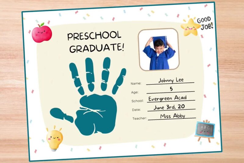 Printable Kids Graduation Certificate With Handprint