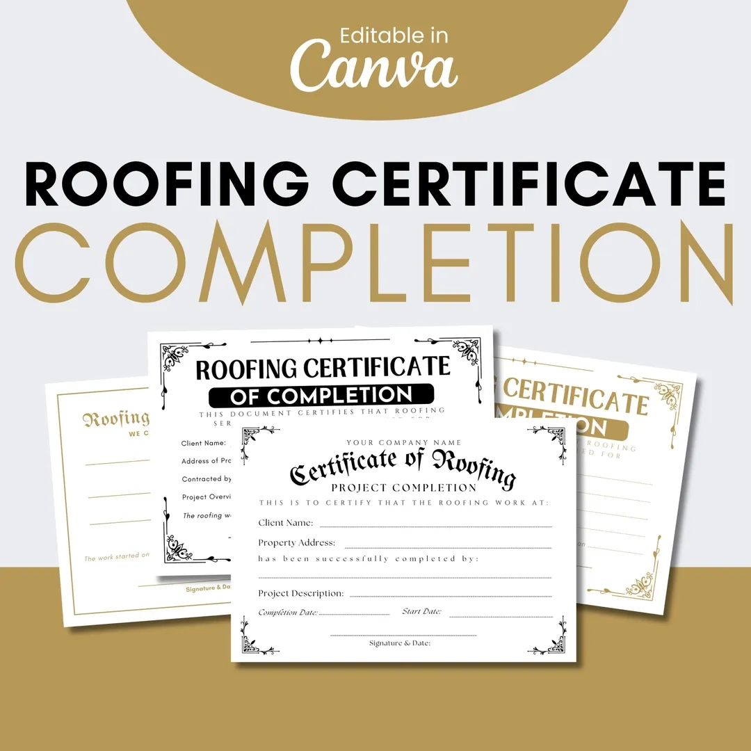 Editable Roofing Certificate Completion Template digital Download Etsy Editable Roofing Certificate Completion Template digital Download Etsy