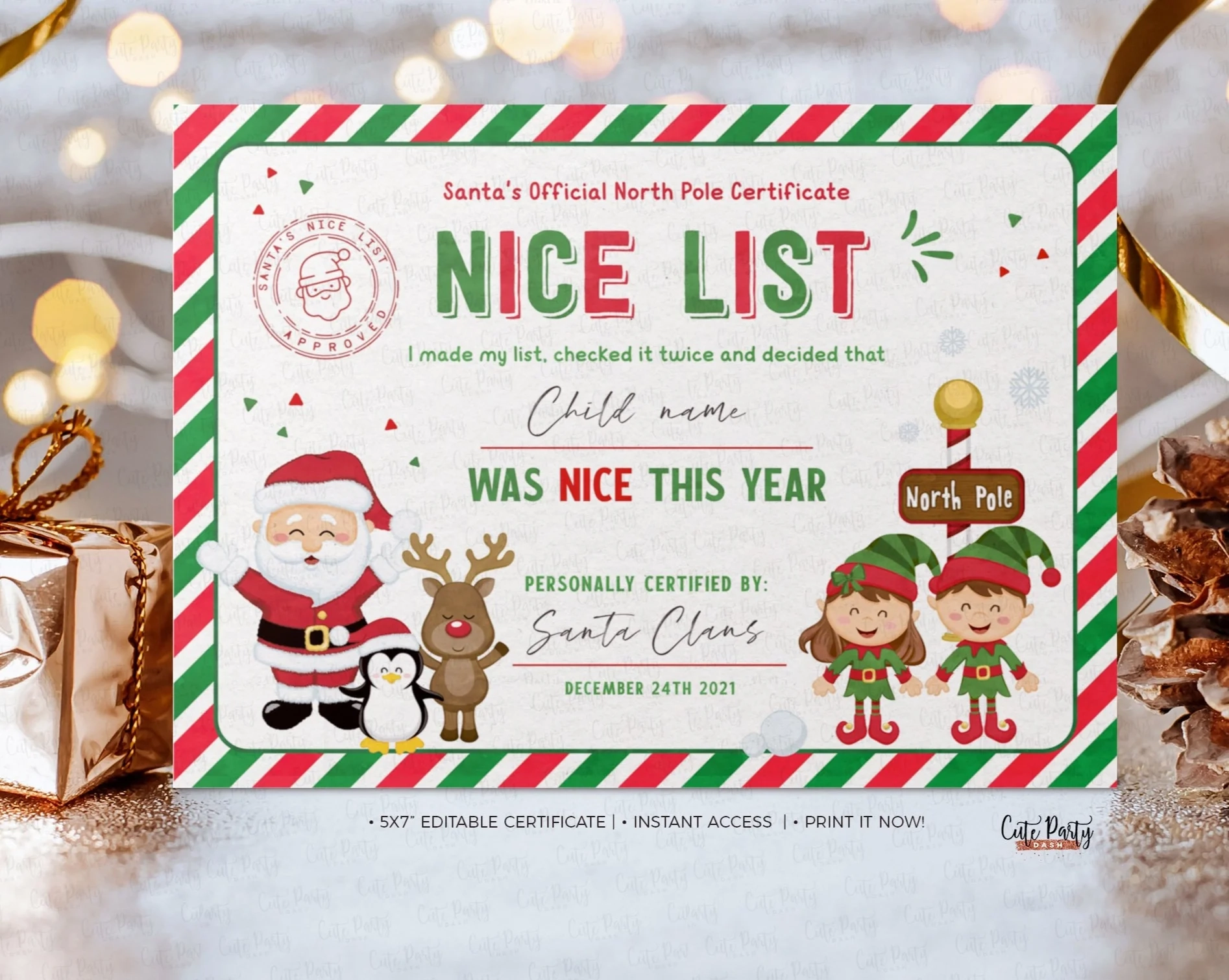 Editable Santa Claus Official Nice List Certificate Instant Download Cute Party Dash Editable Santa Claus Official Nice List Certificate Instant Download Cute Party Dash