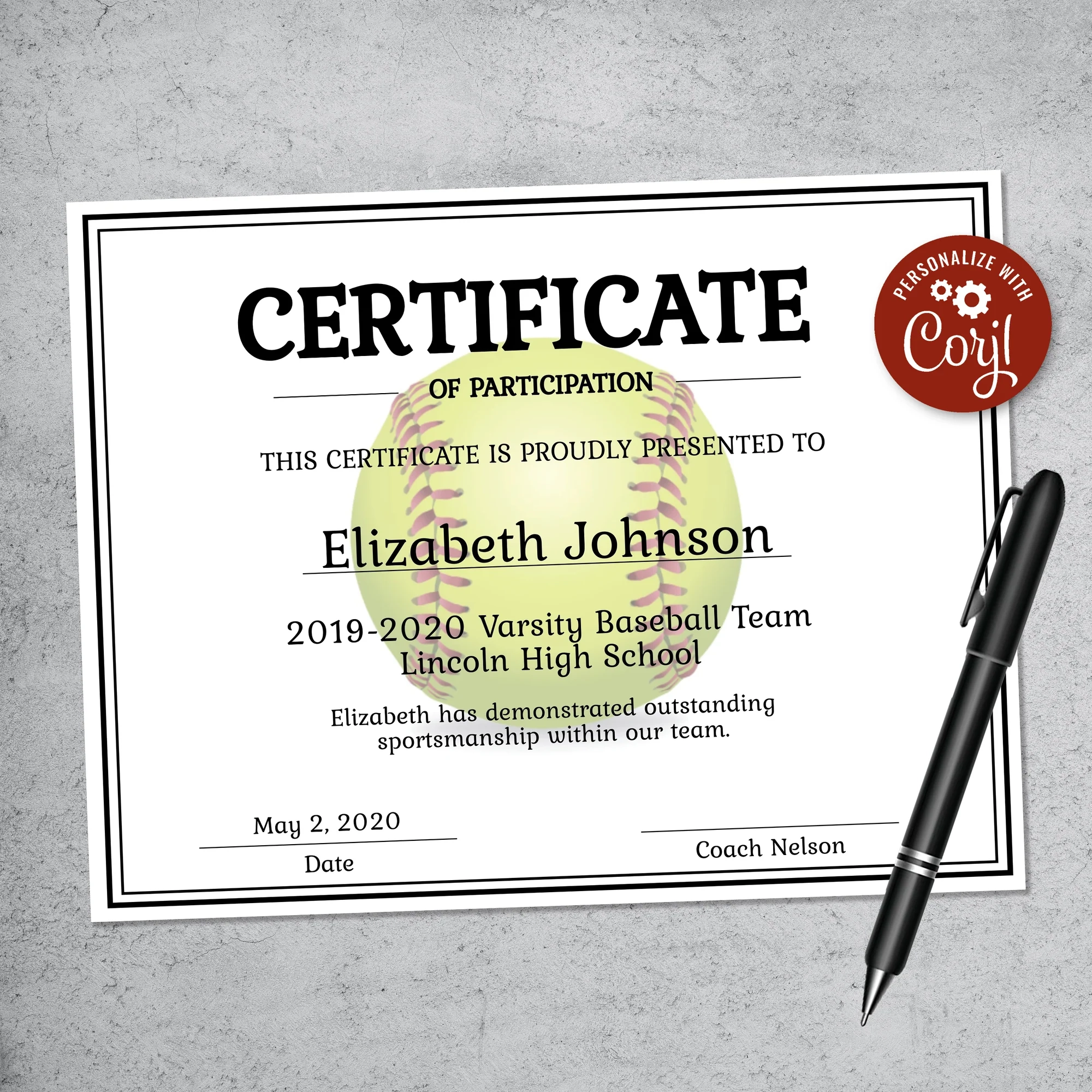 Editable Softball Certificate Template LillyBellePaperie Editable Softball Certificate Template LillyBellePaperie
