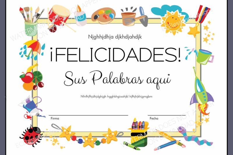 Printable Spanish Certificate For Preschool