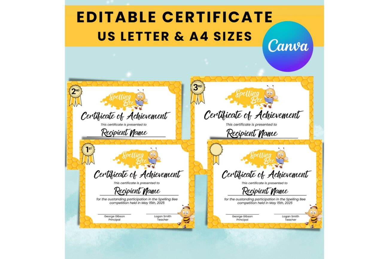 Editable Spelling Bee School Contest Certificate 2913102