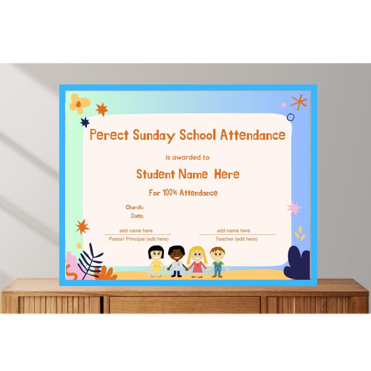 Editable Sunday School Attendance Certificate Editable Church Certificates Etsy