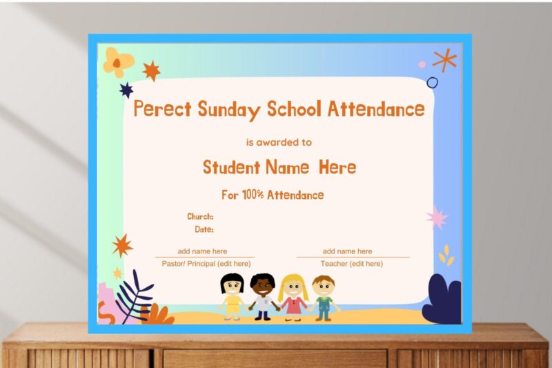 Church Sunday School Attendance Certificates Printable
