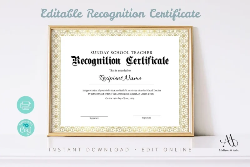 Church School Teacher Appreciation Certificates Printables