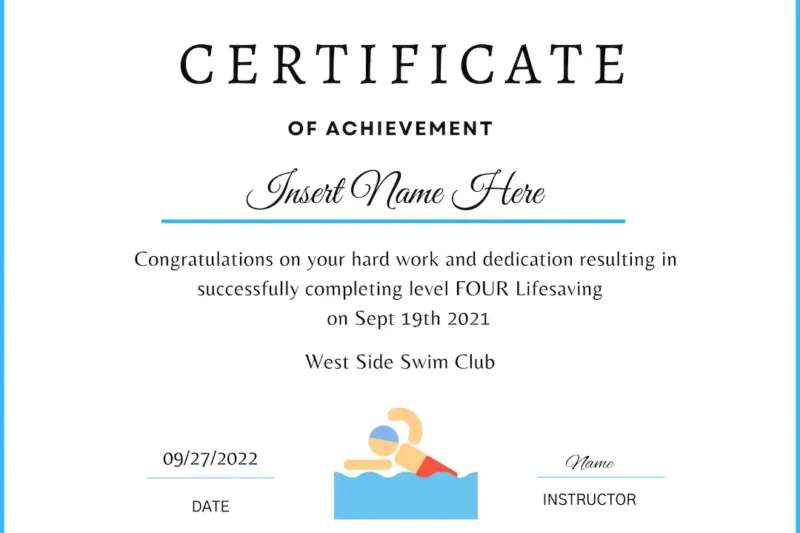 Printable Swim Test Certificate