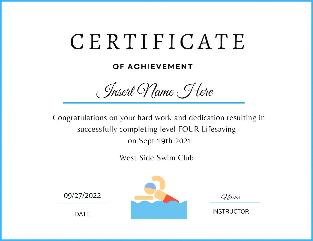 Editable Swimming Certificate Swim Lesson Certificate Swimming Lessons Certificate End Of Swim Class Summer Certificate Of Completion Etsy