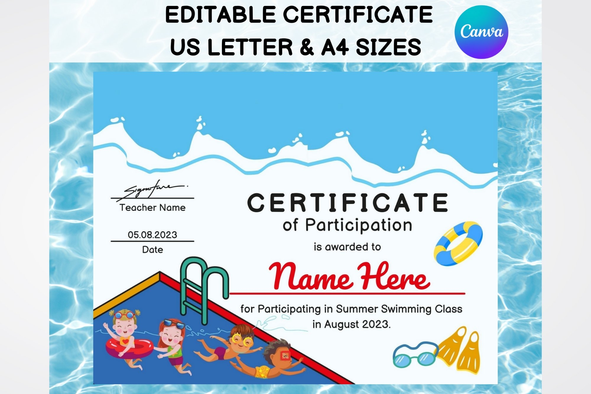 Printable Swimming Lesson Certificate Printable Swimming Lesson Certificate
