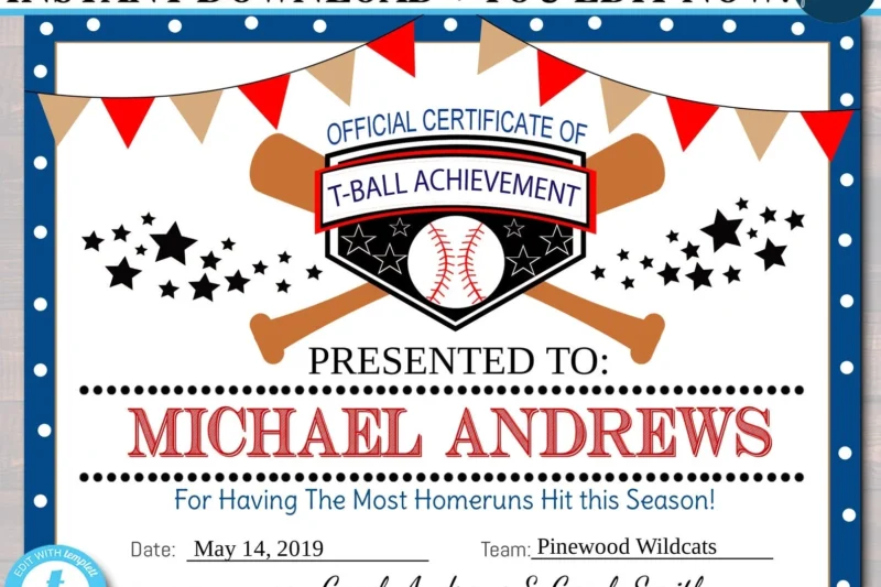 Free Printable T Ball Certificates