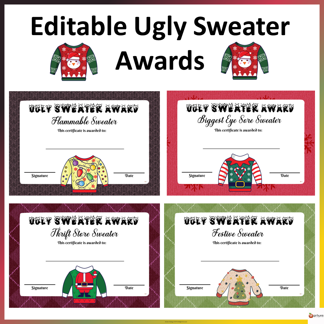Editable Ugly Christmas Sweater Award Certificates Made By Teachers