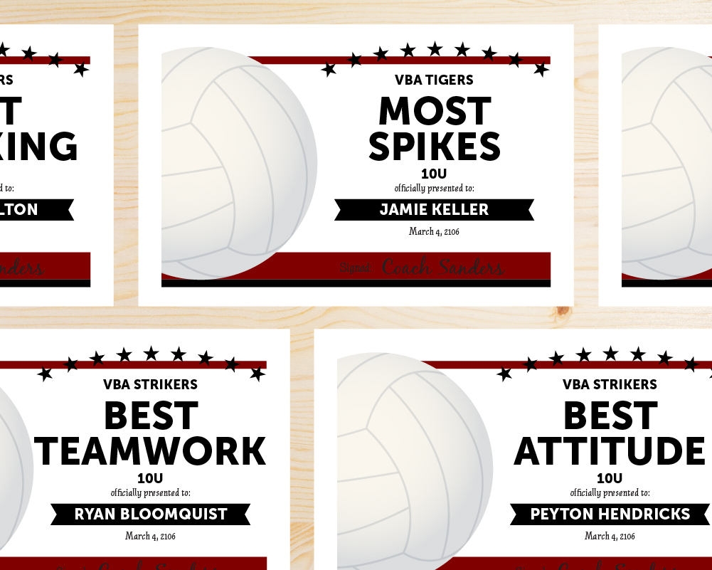 Editable Volleyball Award Certificates INSTANT DOWNLOAD PRINTABLE Black And Maroon Etsy