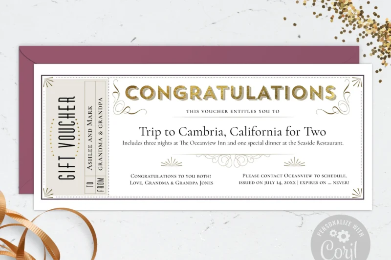 Downloadable Printable Congratulatory Gift Certificate Template