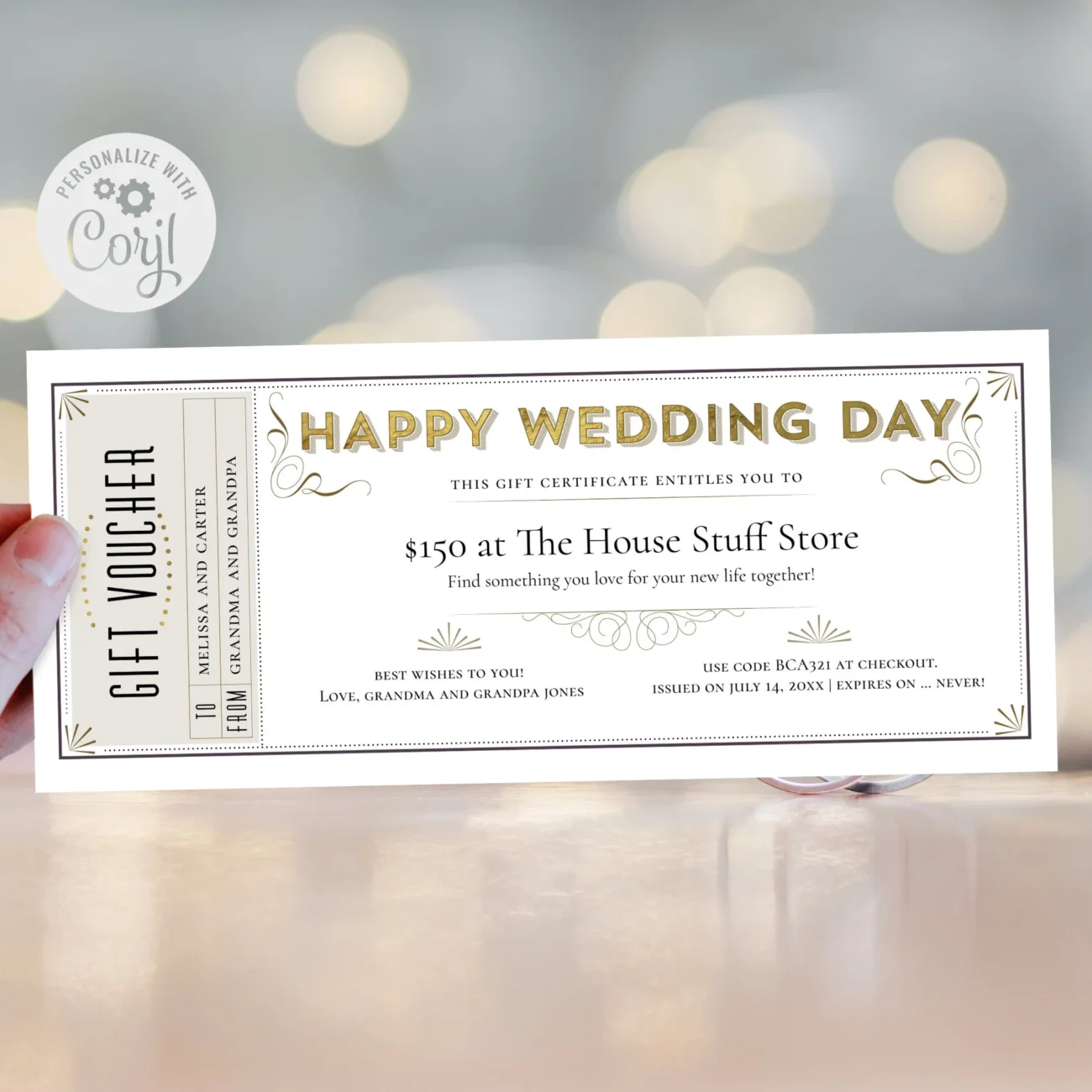 Elegant Wedding Gift Certificate Template Editable Printable Grand Gift Voucher Ticket Printable Happy Wedding Day Coupon CORJL Etsy