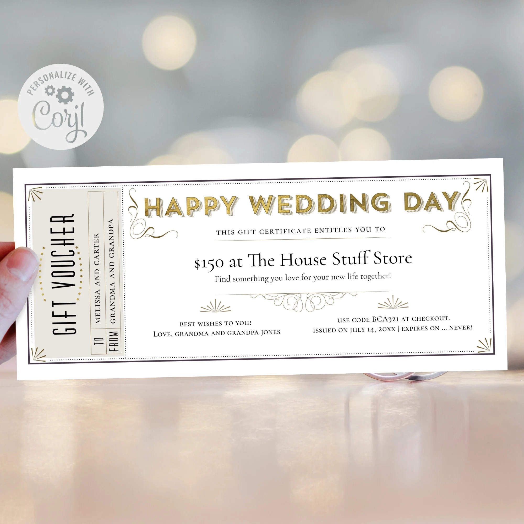 Elegant Wedding Gift Certificate Template Editable Printable Grand Gift Voucher Ticket Printable Happy Wedding Day Coupon CORJL Etsy