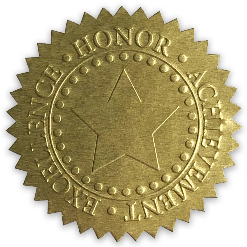 Embossed Gold Foil Seals Certificate Sticker