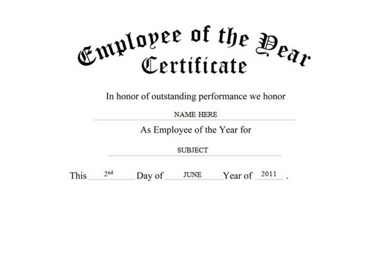 Employee Of The Year Certificate Printable