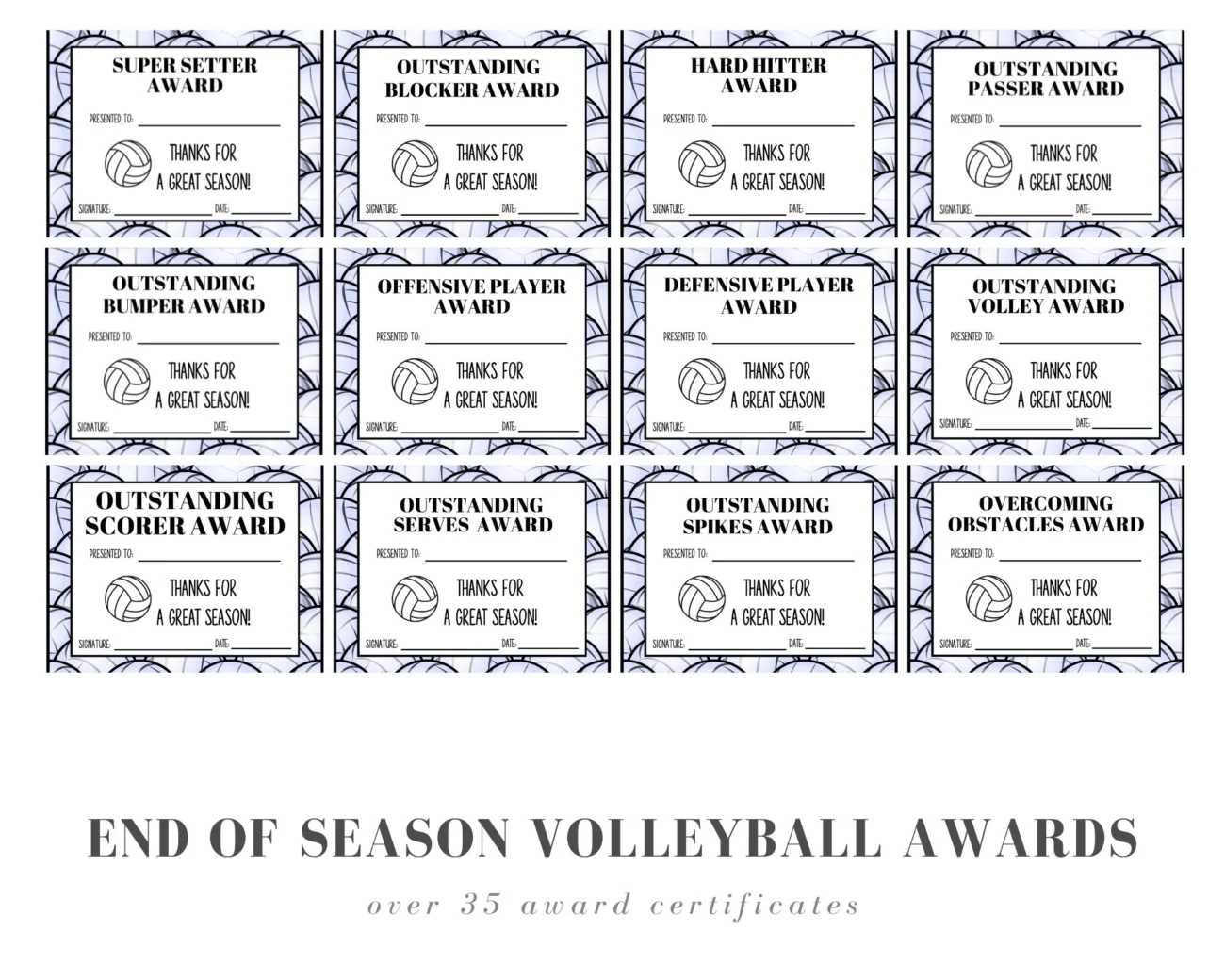 End Of Season Volleyball Award Certificates 30 Volleyball Certificates Etsy