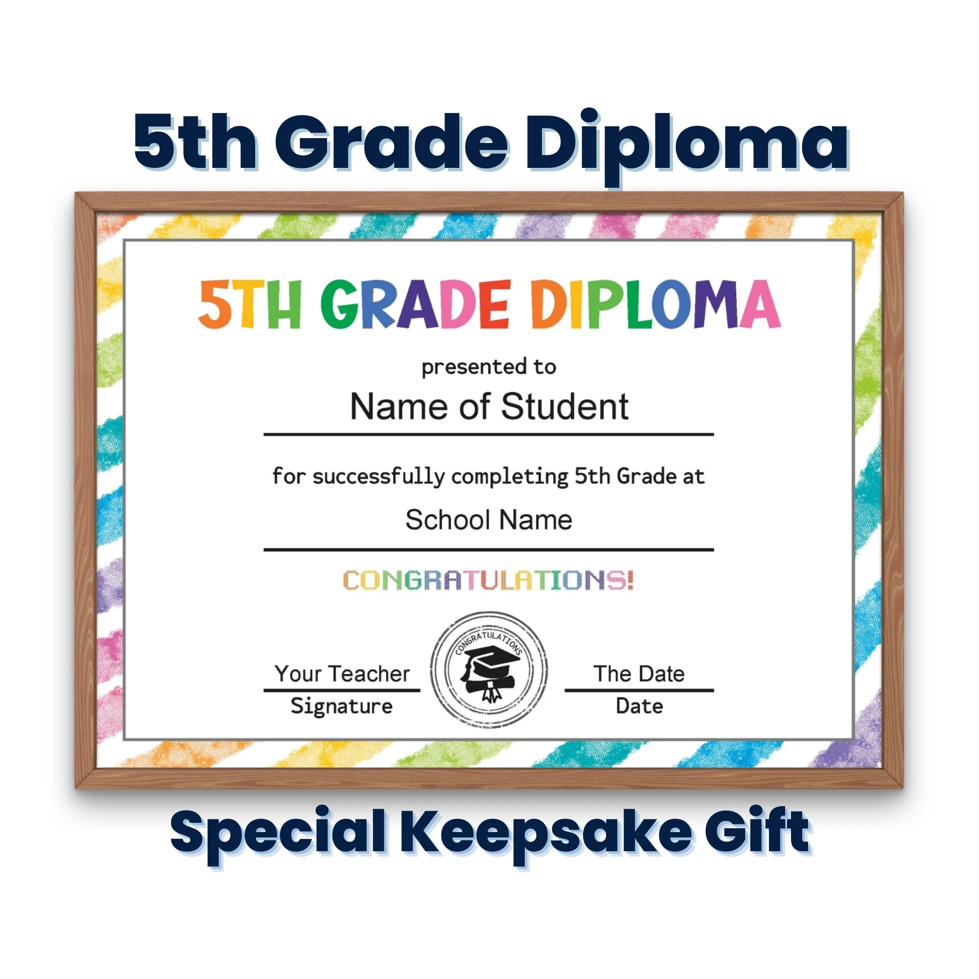 Fifth Grade Diploma Certificate Template Custom Printable 5th Grade Graduation Diploma For Kids Graduation Keepsake Homeschool Diploma Etsy