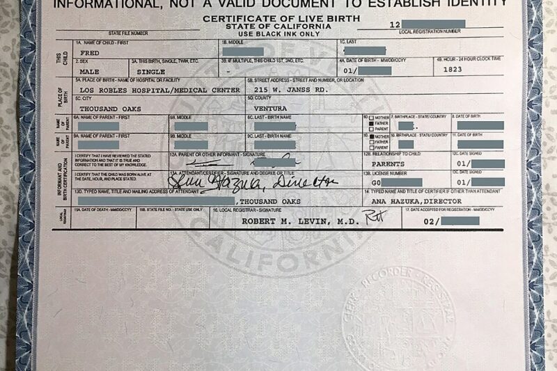 Printable Birth Certificate California