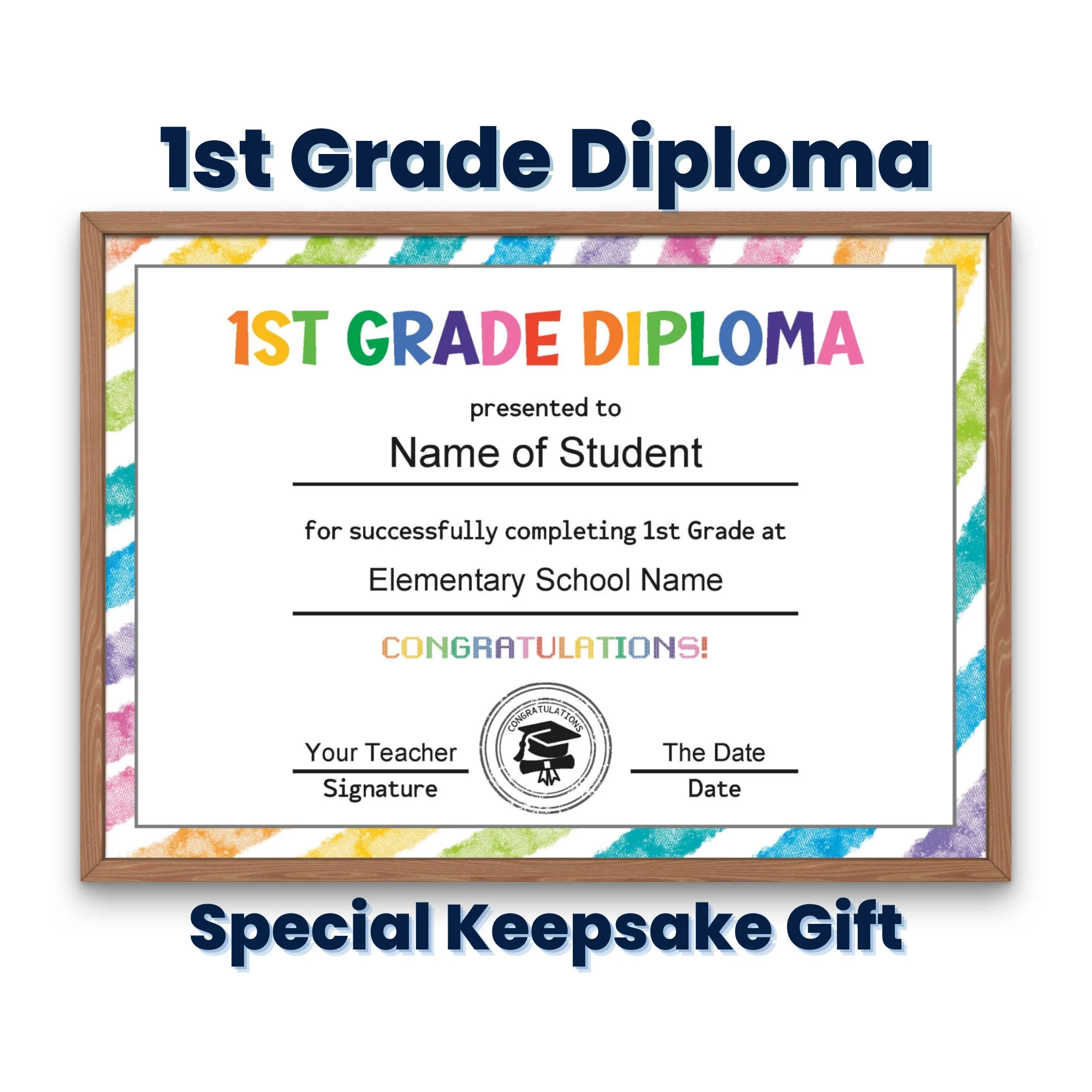 First Grade Diploma Certificate Template Custom Printable 1st Grade Graduation Diploma For Kids Graduation Keepsake Homeschool Diploma Etsy
