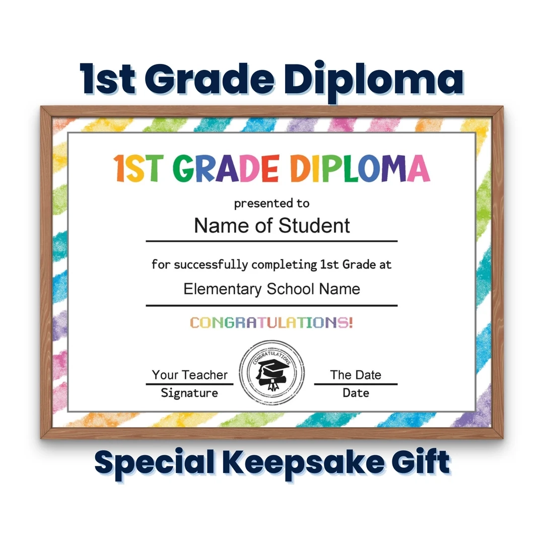 First Grade Diploma Certificate Template Custom Printable 1st Grade Graduation Diploma For Kids Graduation Keepsake Homeschool Diploma Etsy