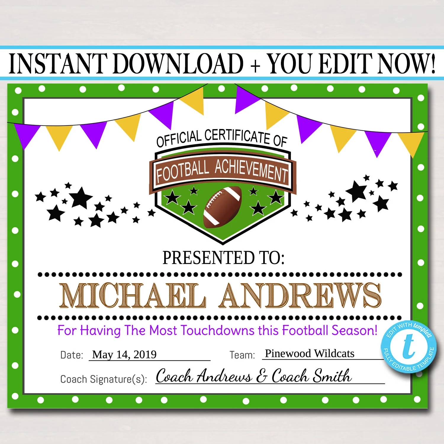 Football Award Certificates Team Football Awards Football Party Pr TidyLady Printables