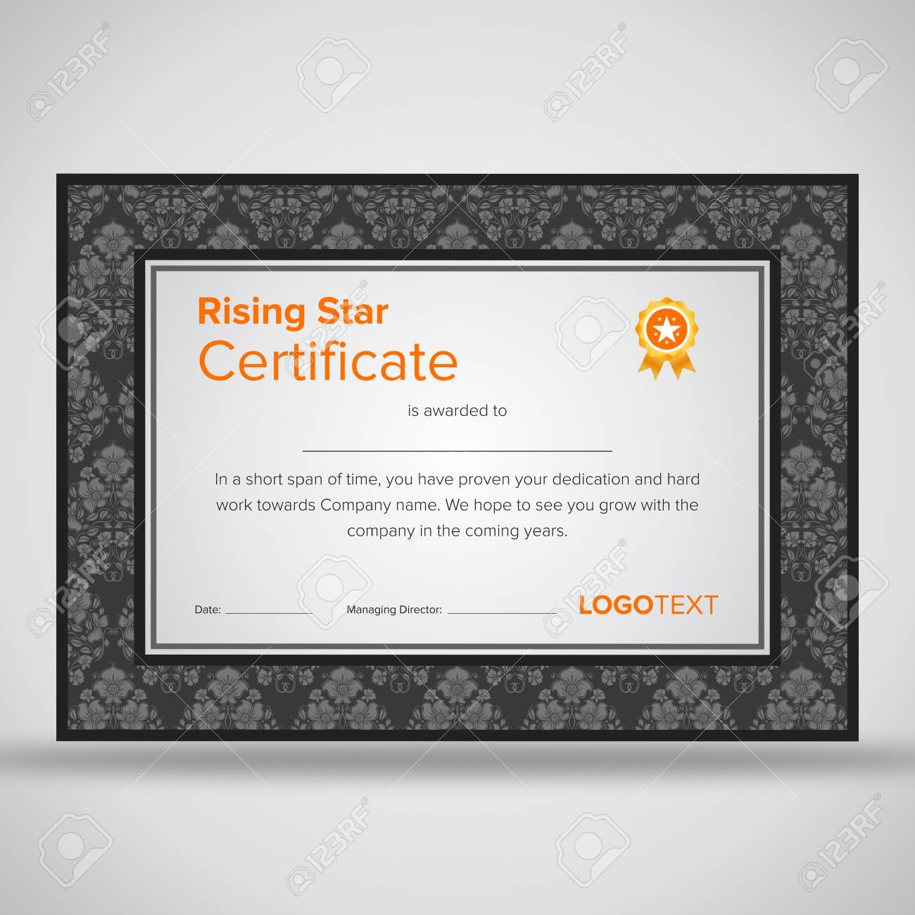 Framed Professional Grey Rising Star Certificate With Elegant Borders And Print Ready Design Royalty Free SVG Cliparts Vectors And Stock Illustration Image 91112347 