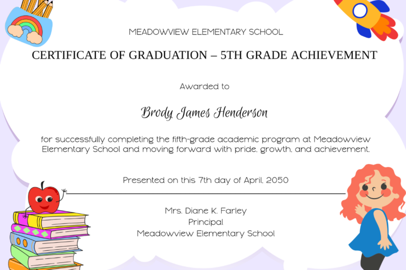 Free Printable 5th Grade Graduation Certificate