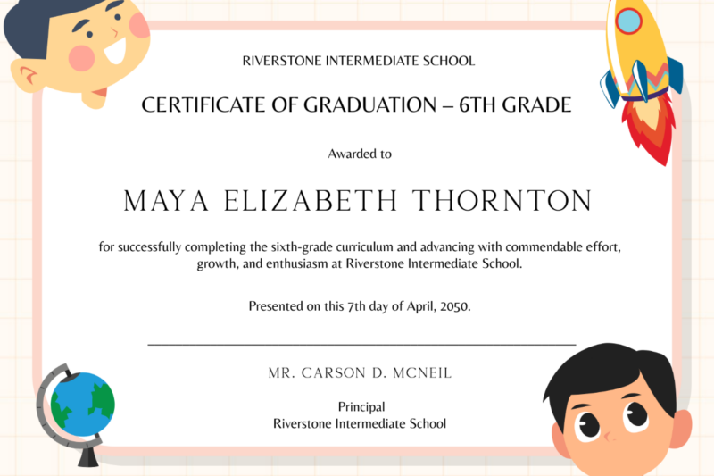 6th Grade Graduation Certificate Free Printable