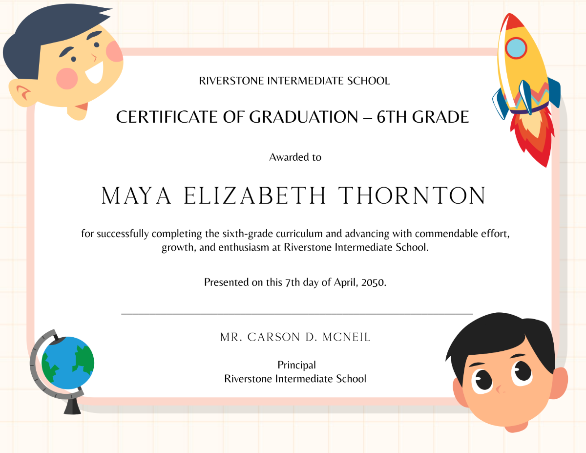 Free 6th Grade Graduation Certificate Template To Edit Online