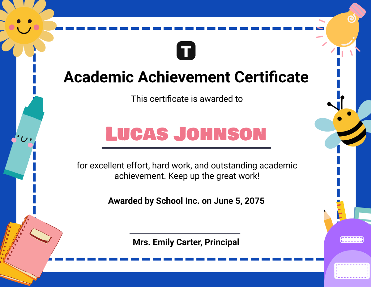 Middle School Printable Certificate Of Achievement
