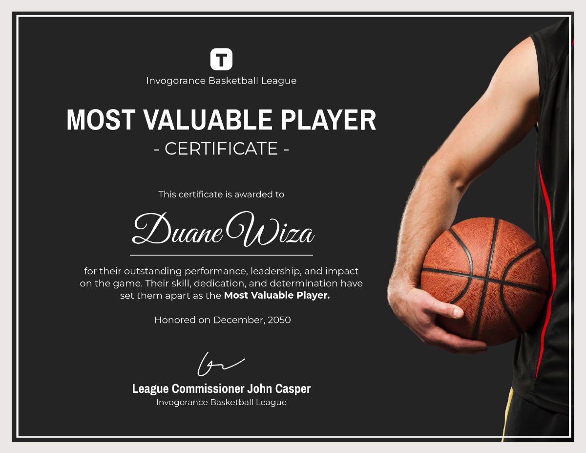 Printable Basketball Certificate