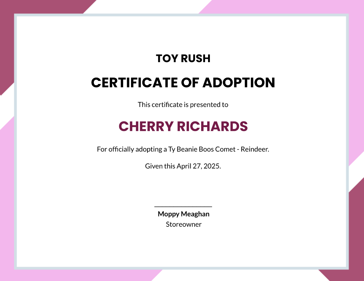 Free Beanie Boo Adoption Certificate Template To Edit Online Free Beanie Boo Adoption Certificate Template To Edit Online