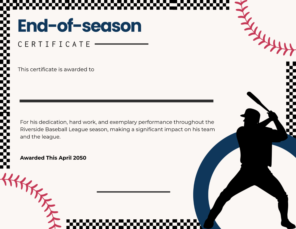 Free Blank End of Season Baseball Certificate Template To Edit Online