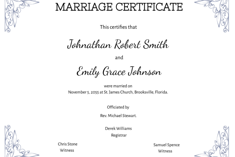Fillable Fictitious Printable Marriage Certificate Detroit
