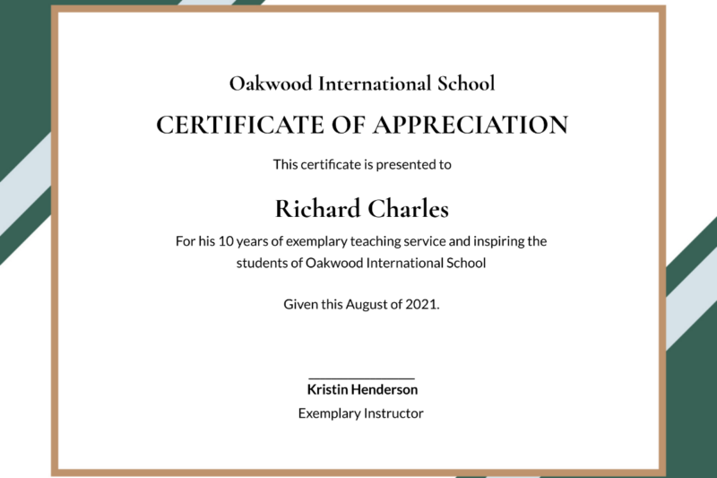 Printable Certificate Of Appreciation For Teachers