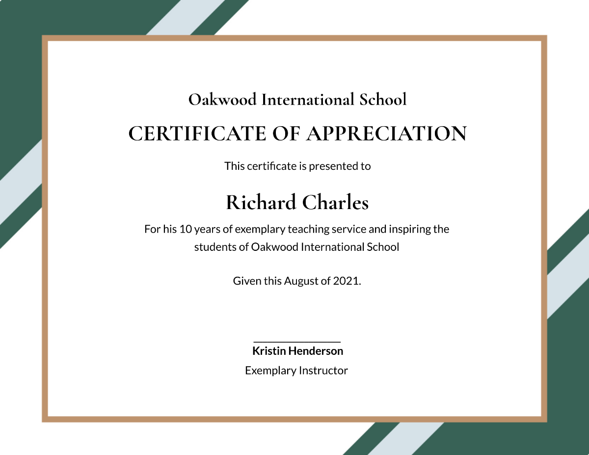 Free Certificate Of Appreciation For Teacher Template To Edit Online