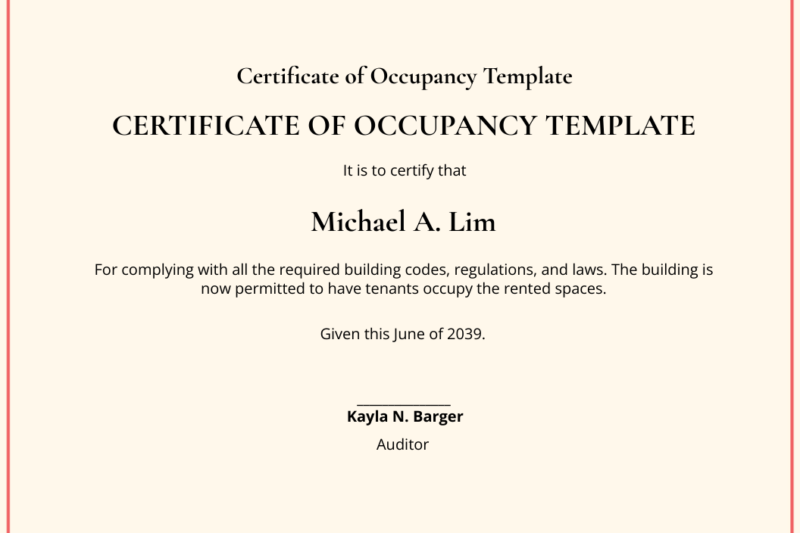 Free Printable Certificate Of Occupancy