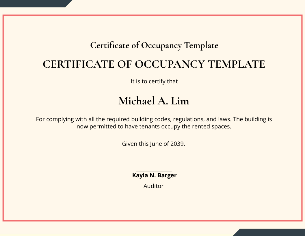 Free Certificate Of Occupancy Template To Edit Online