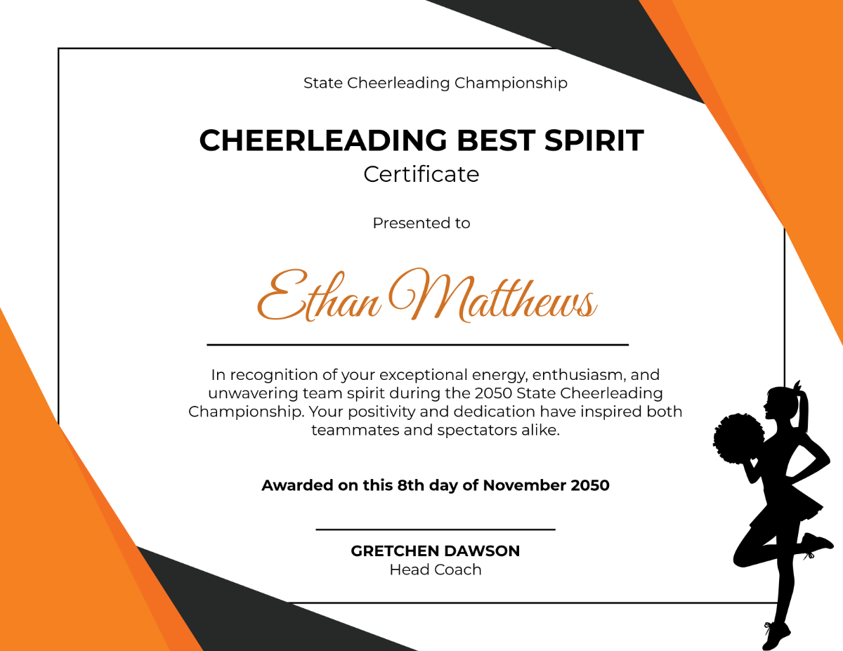 Free Cheerleading Best Spirit Certificate Template To Edit Online