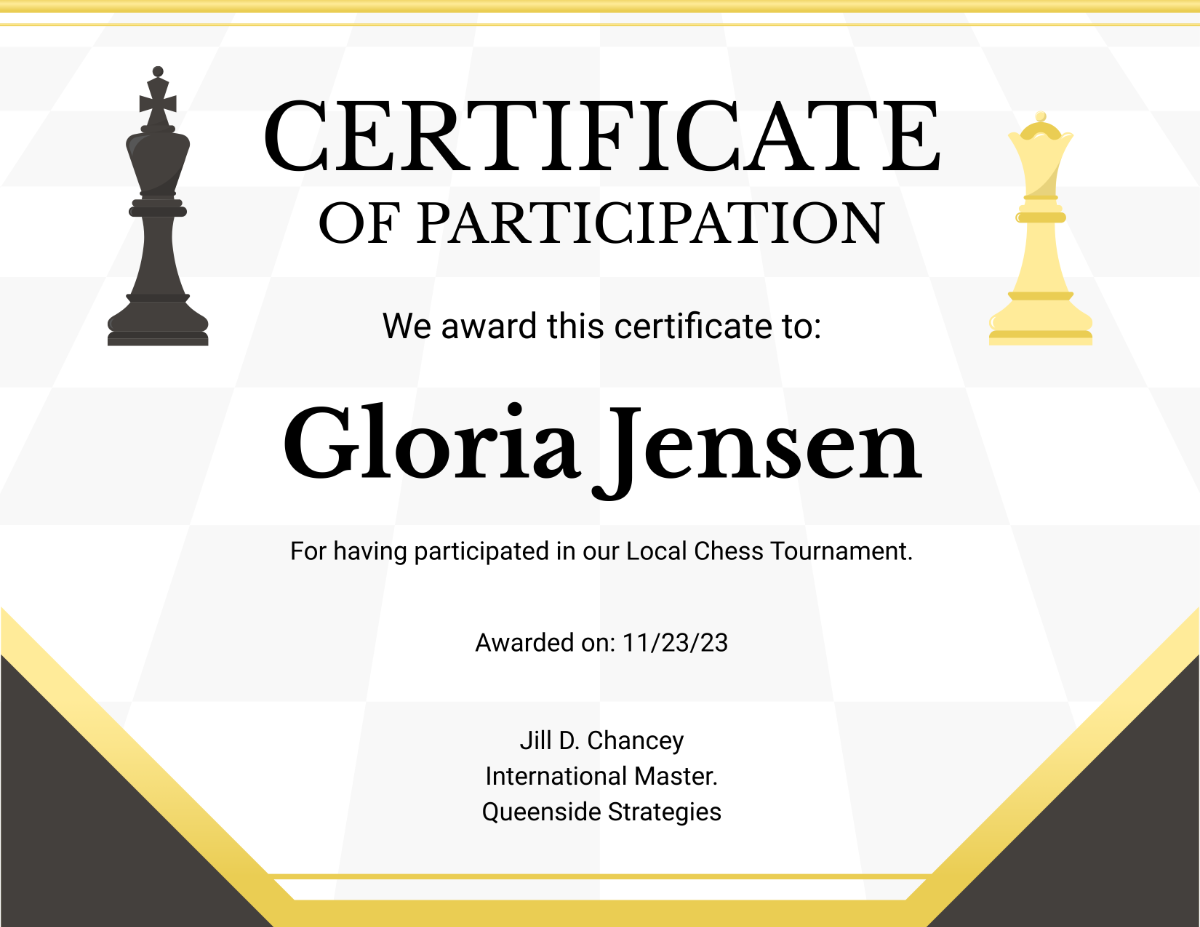 Free Chess Certificate Template To Edit Online