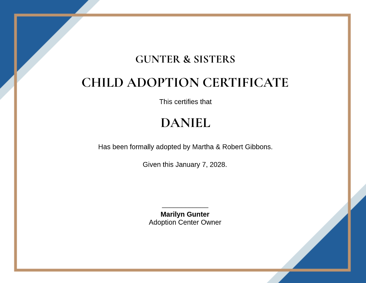 Printable Child Adoption Certificate Printable Child Adoption Certificate