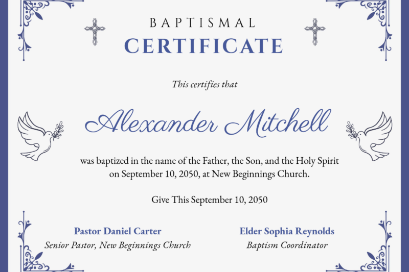 Printable Fillable Free Baptism Certificate Template