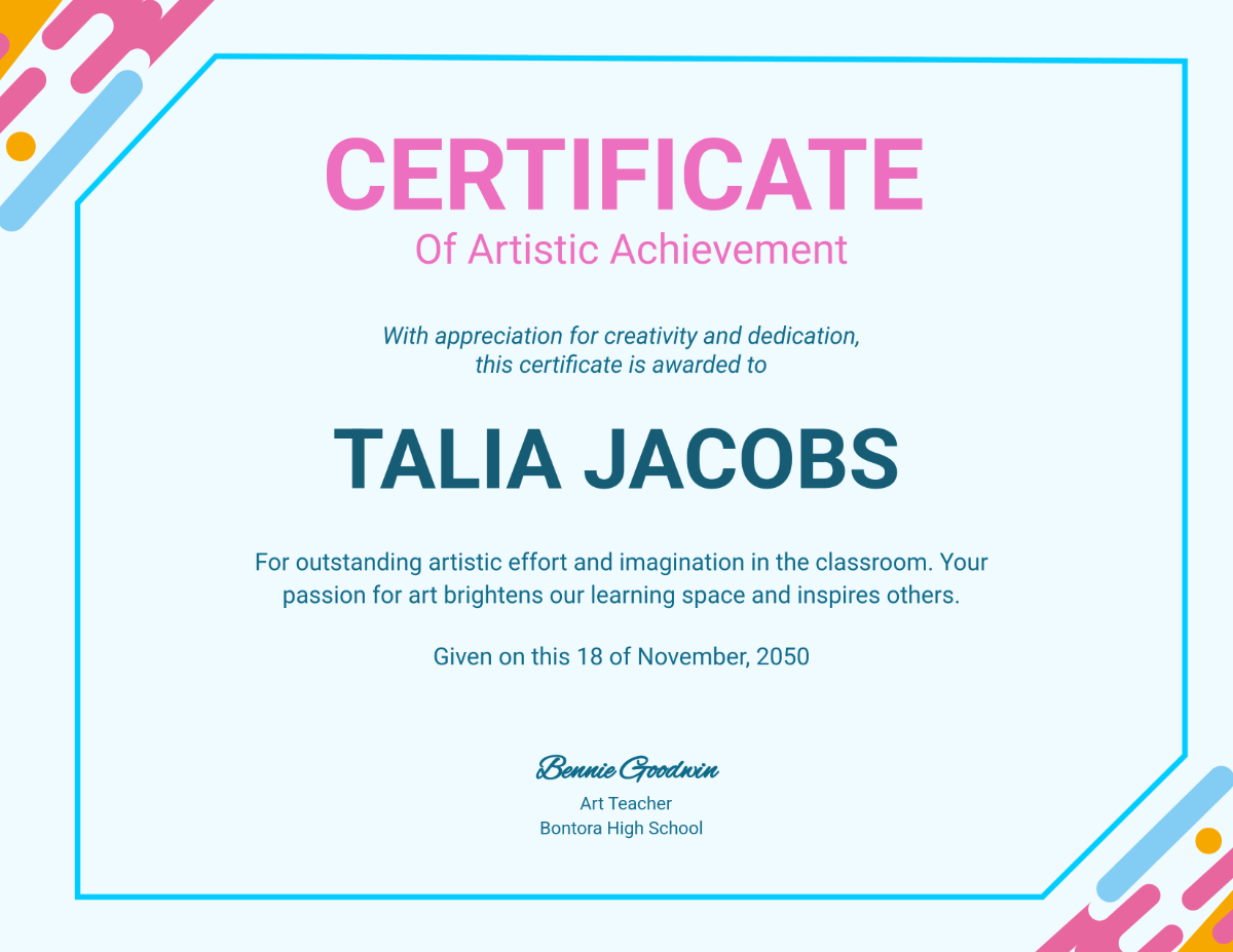 Free Classroom Art Certificate Template To Edit Online