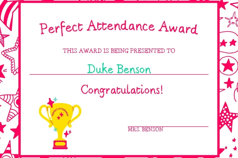 Free Printable Perfect Attendance Certificate