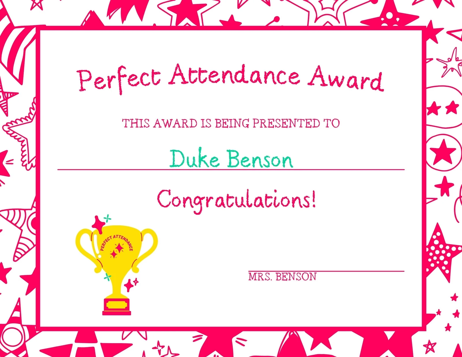 Perfect Attendance Printable Certificates Perfect Attendance Printable Certificates