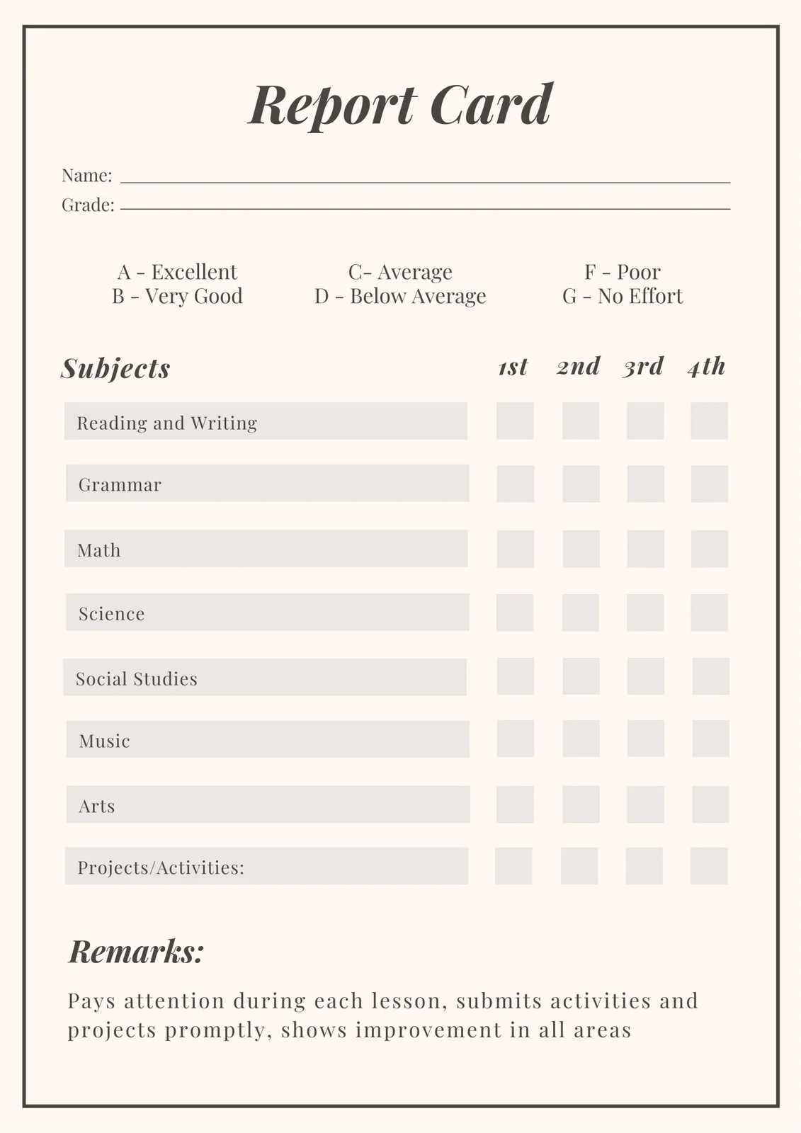 Free Custom Printable Homeschool Report Card Templates Canva