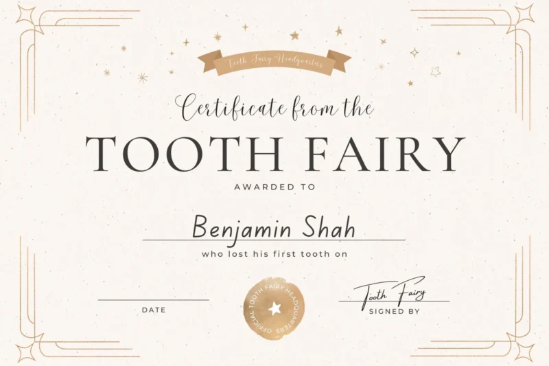 Printable Tooth Fairy Certificate First Tooth
